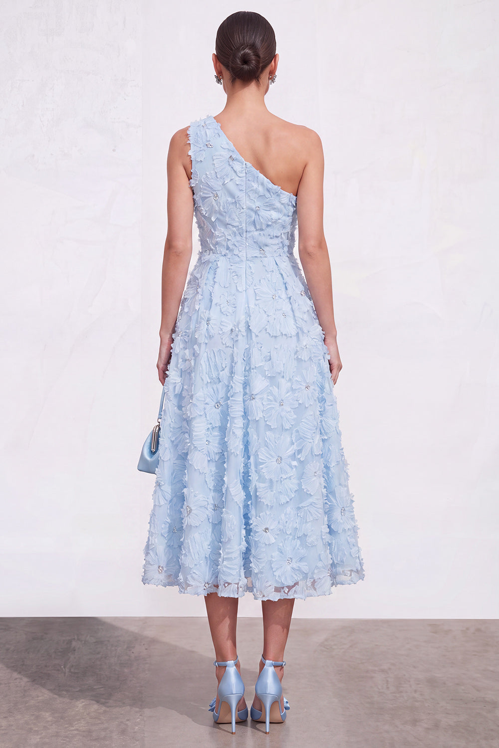 Green Floral One Shoulder A Line Maxi Wedding Guest Dress