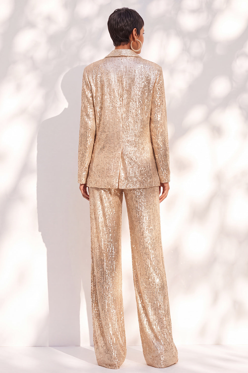 Champagne 2 Piece Sparkly Sequins Shawl Lapel Prom Suits