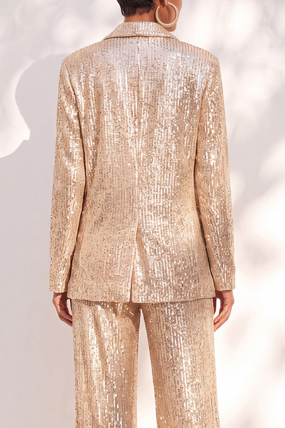 Champagne 2 Piece Sparkly Sequins Shawl Lapel Prom Suits