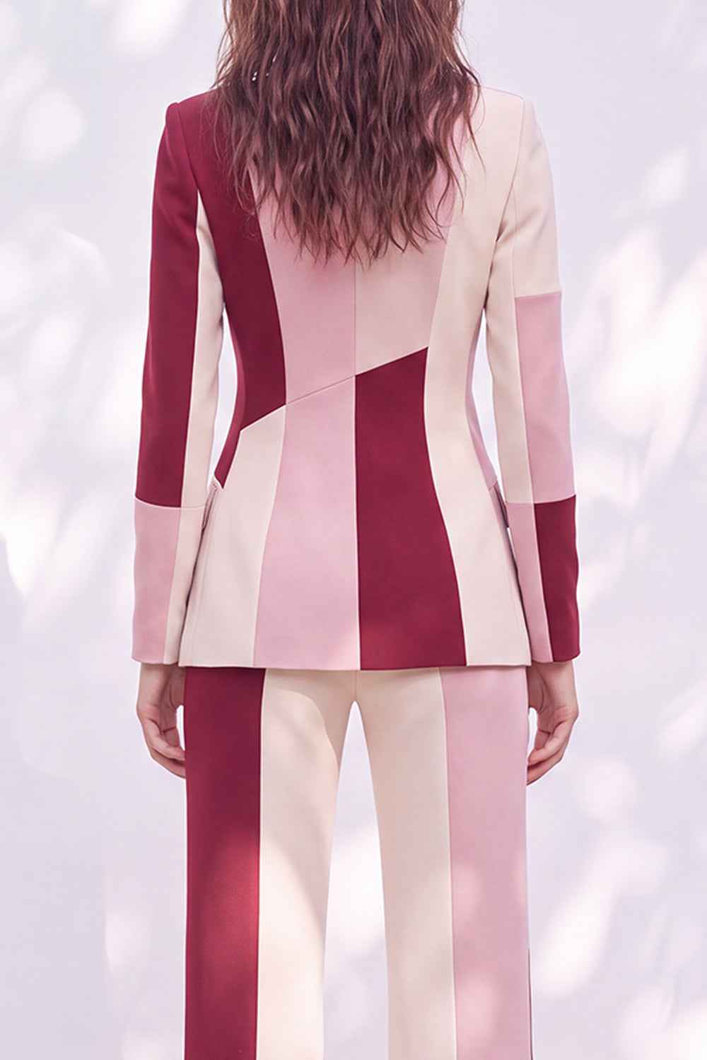 Pink Burgundy 2 Piece Patchwork Peak Lapel Slim Fit Work Suits