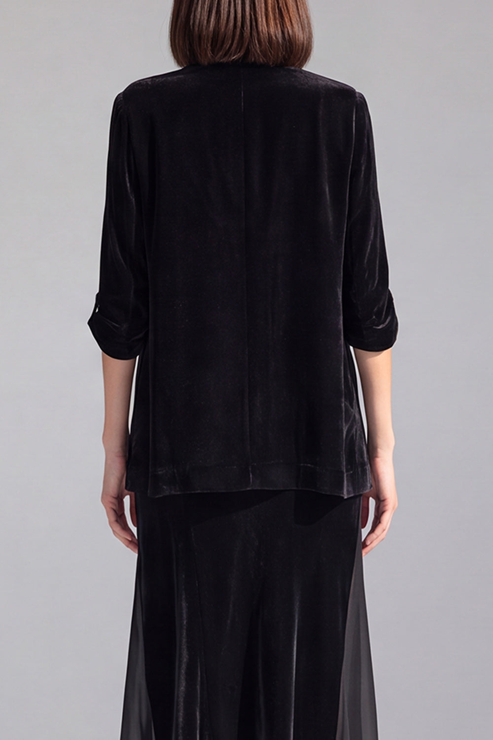2 Piece Black One Button Velvet Shawl Lapel Blazer Dress