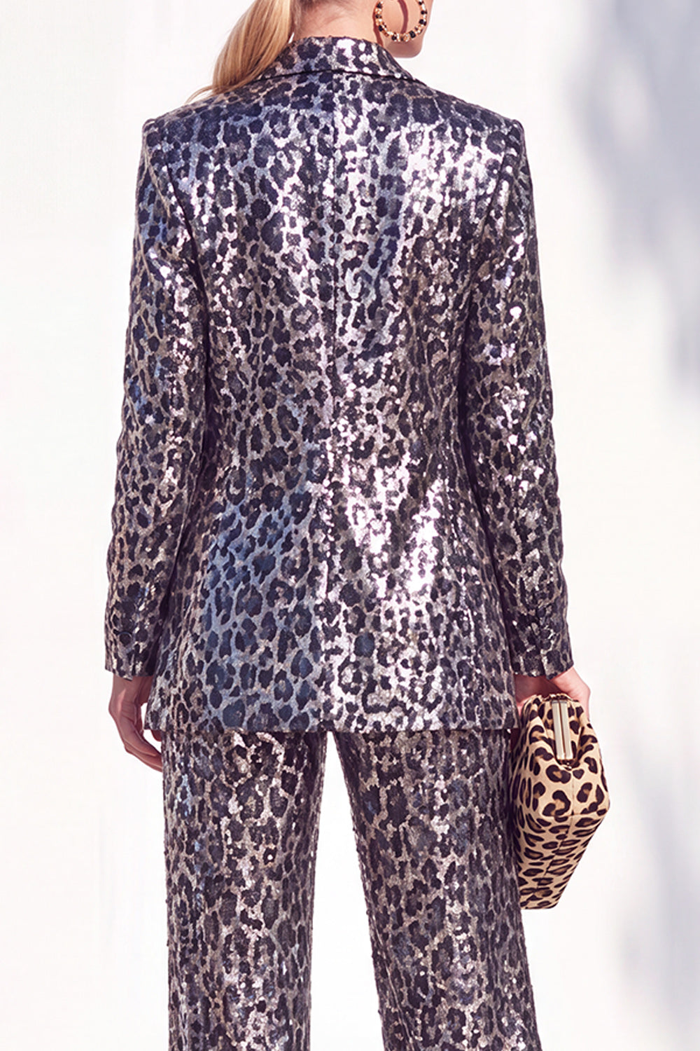 Coffee Cheetah 2 Piece Sparkly Print Peak Lapel Sequin Women Suits