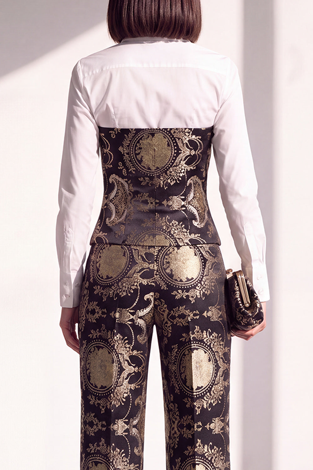 2 Piece Black Silver Floral Lapel Slim Fit Work Suits