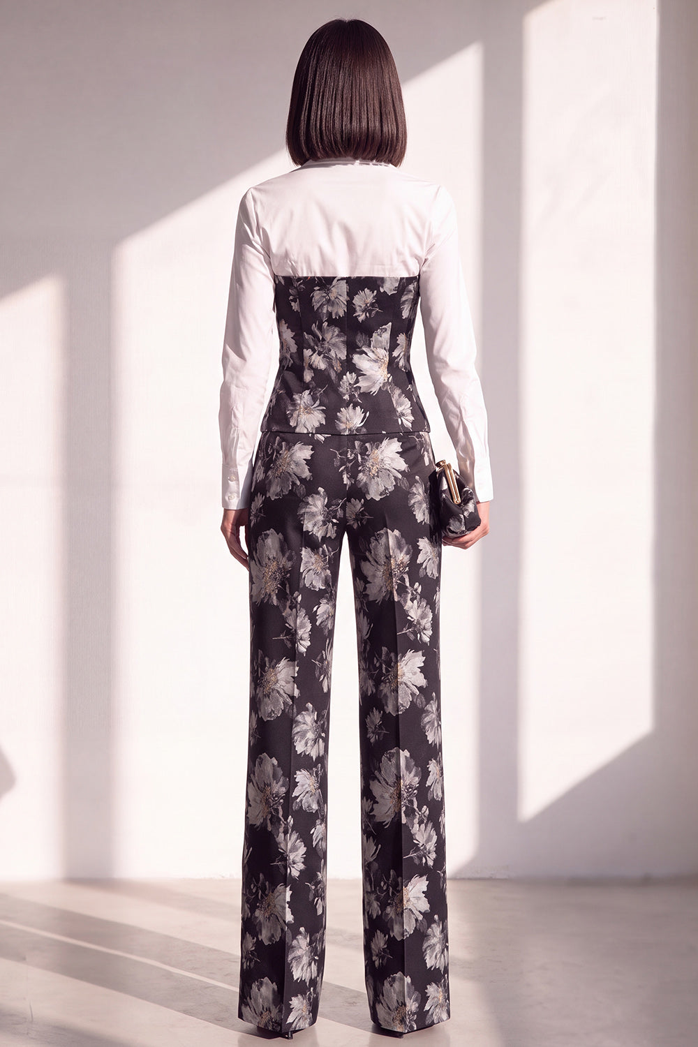 2 Piece Black Silver Floral Lapel Slim Fit Work Suits