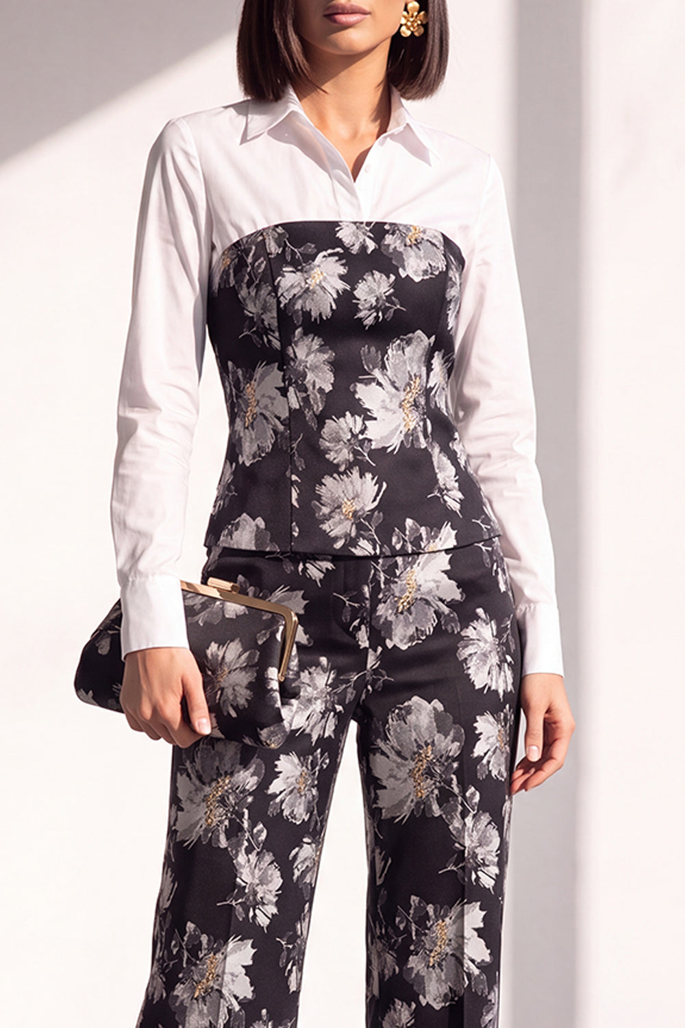 2 Piece Black Silver Floral Lapel Slim Fit Work Suits