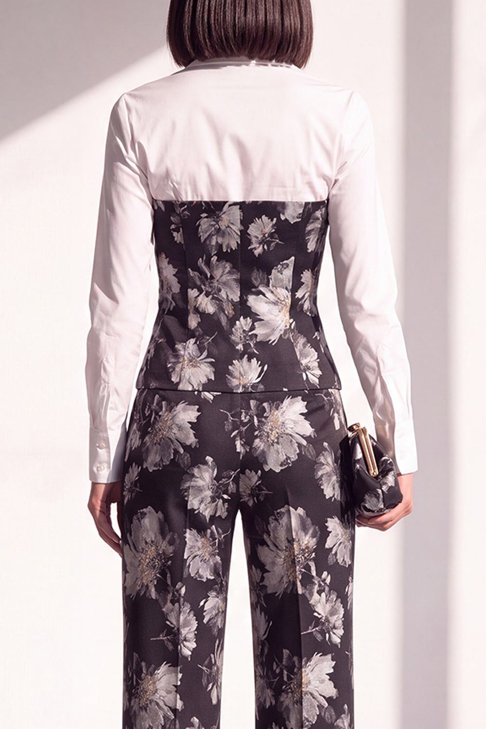 2 Piece Black Silver Floral Lapel Slim Fit Work Suits