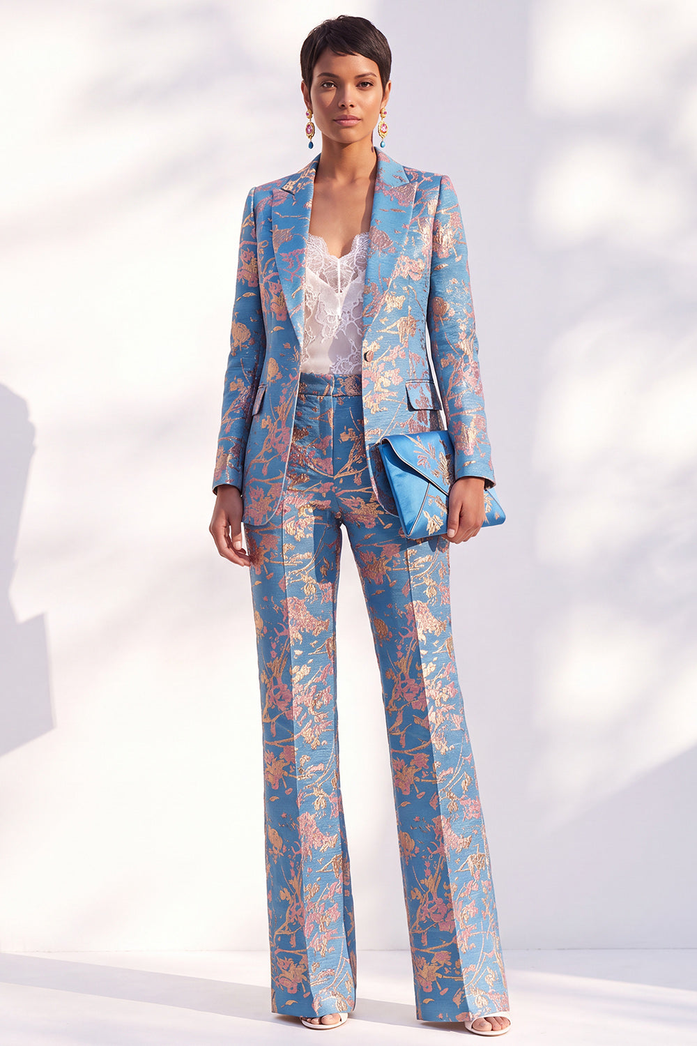 Dark Purple 2 Piece Peak Lapel Floral Slim Fit Women Suit