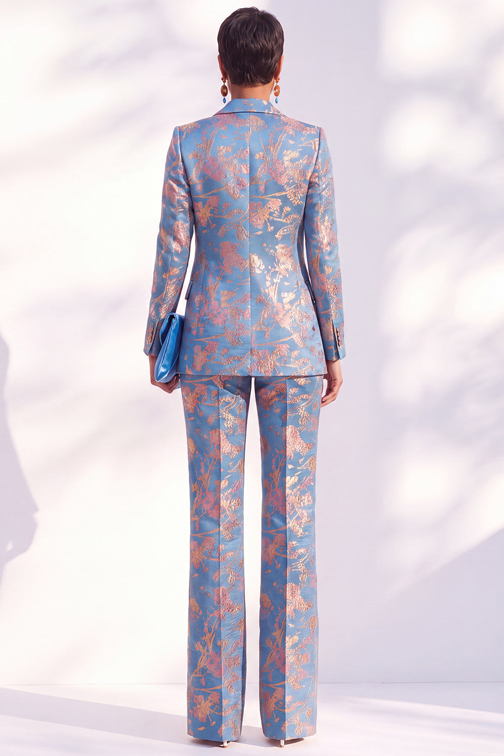 Dark Purple 2 Piece Peak Lapel Floral Slim Fit Women Suit