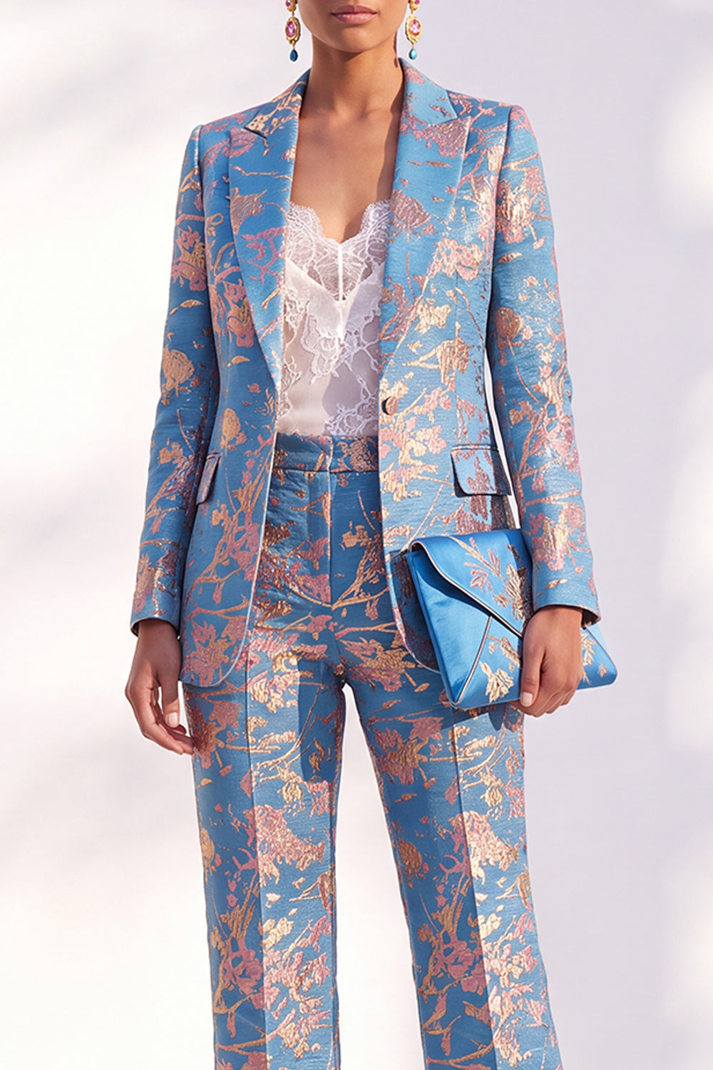 Dark Purple 2 Piece Peak Lapel Floral Slim Fit Women Suit