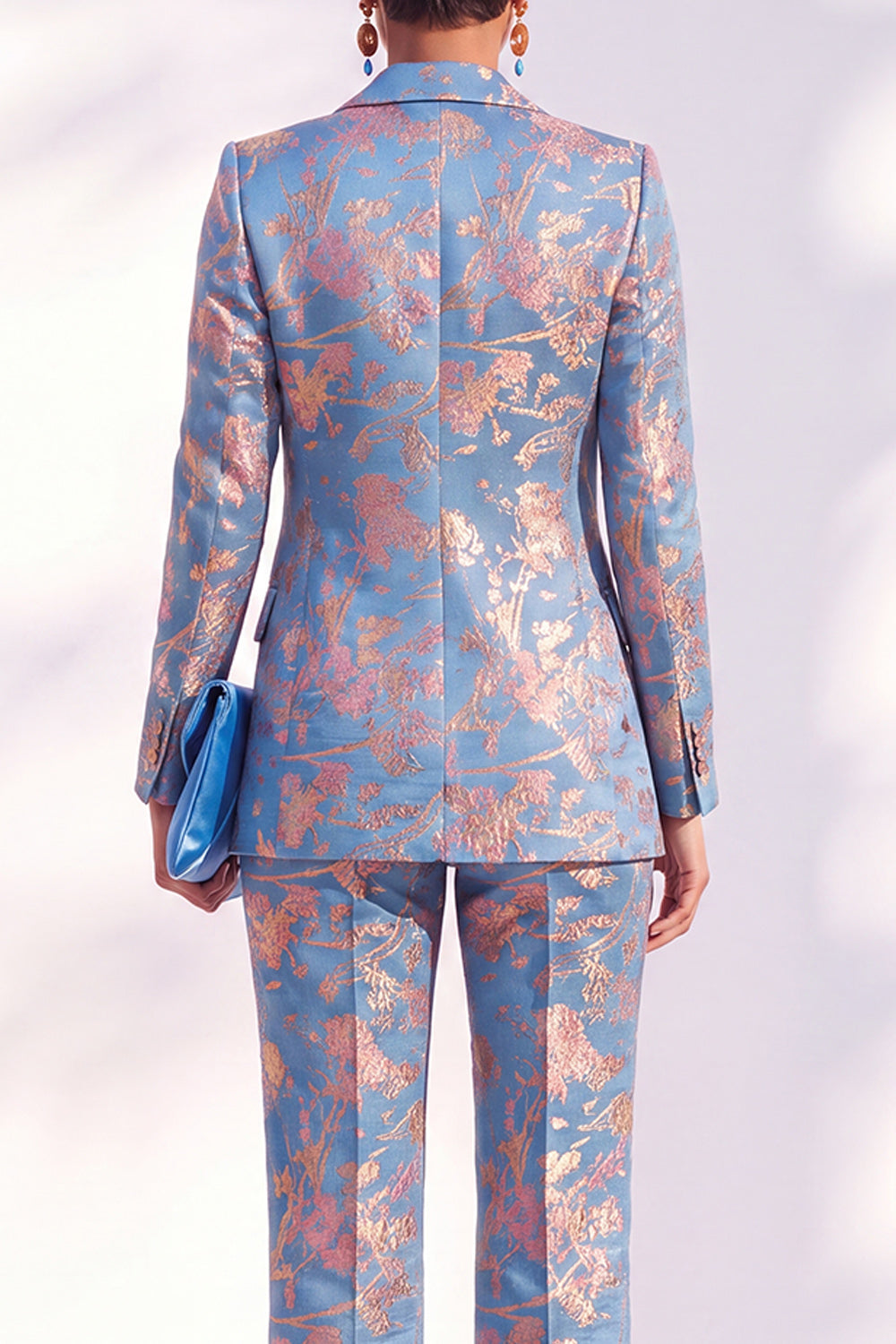 Dark Purple 2 Piece Peak Lapel Floral Slim Fit Women Suit
