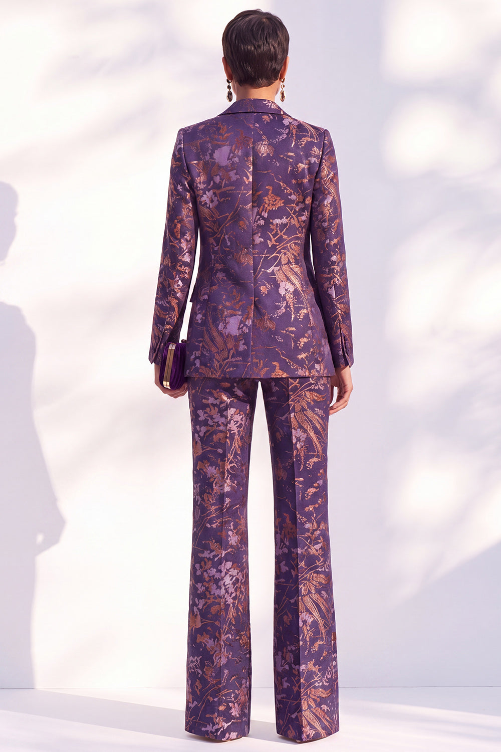 Dark Purple 2 Piece Peak Lapel Floral Slim Fit Women Suit