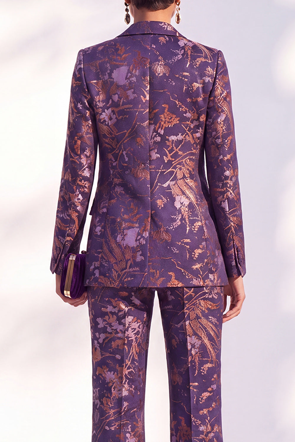 Dark Purple 2 Piece Peak Lapel Floral Slim Fit Women Suit