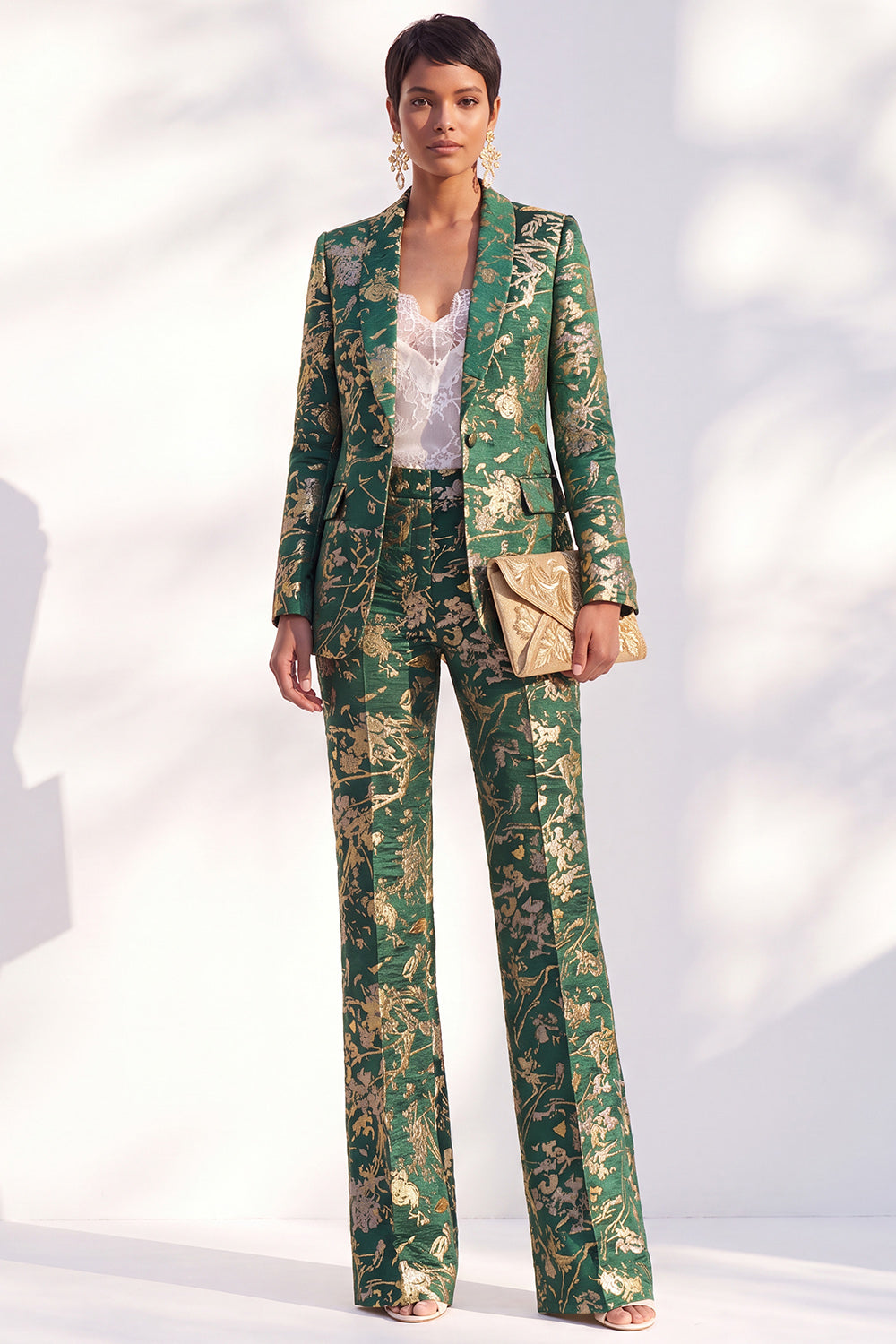 Dark Purple 2 Piece Peak Lapel Floral Slim Fit Women Suit