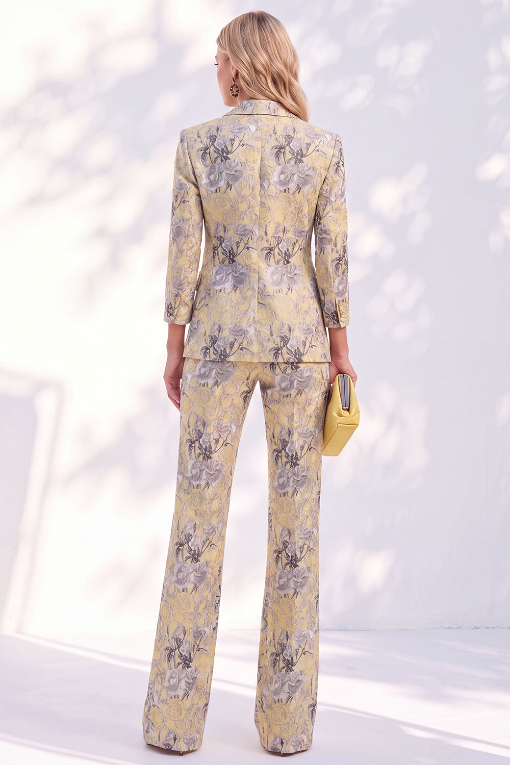 Yellow 2 Piece Peak Lapel 3/4 Sleeves Women Suits