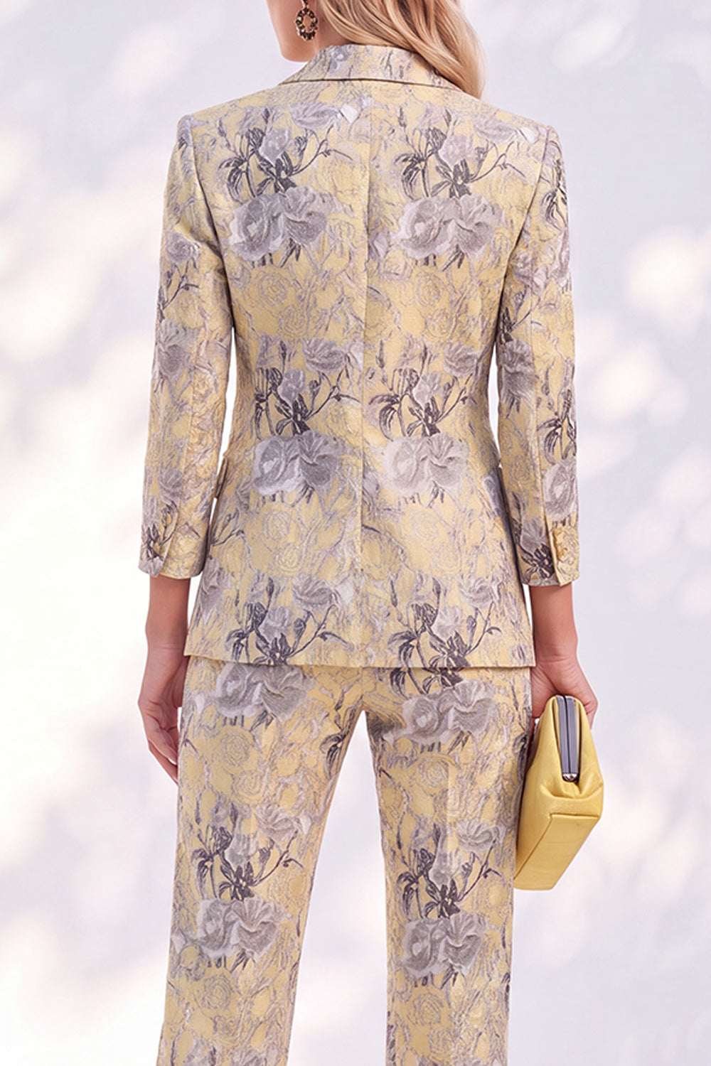 Yellow 2 Piece Peak Lapel 3/4 Sleeves Women Suits