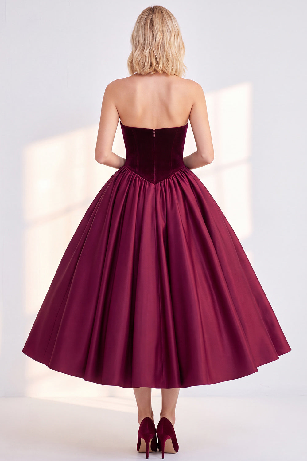 Dark Green A Line Velvet Sweetheart Midi Work Dress