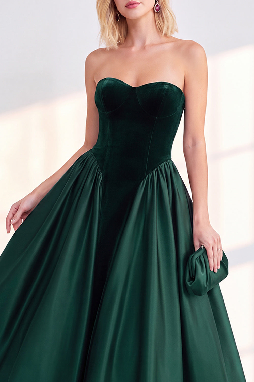 Dark Green A Line Velvet Sweetheart Midi Work Dress