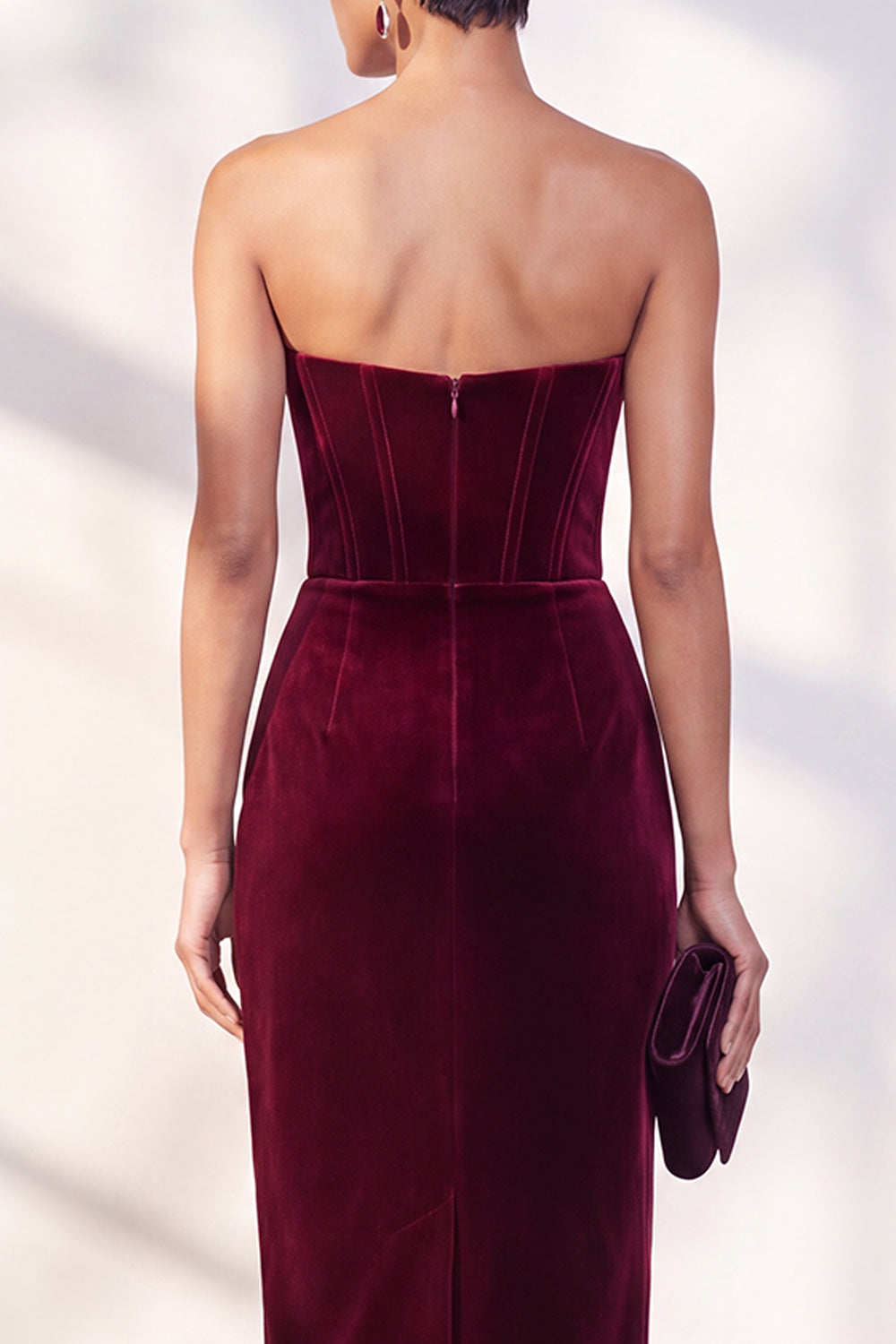Dark Blue Corset Velvet Bodycon Sweetheart Midi Work Dress