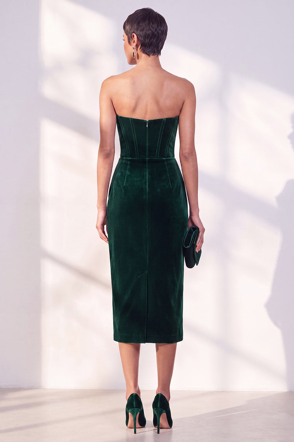 Dark Blue Corset Velvet Bodycon Sweetheart Midi Work Dress