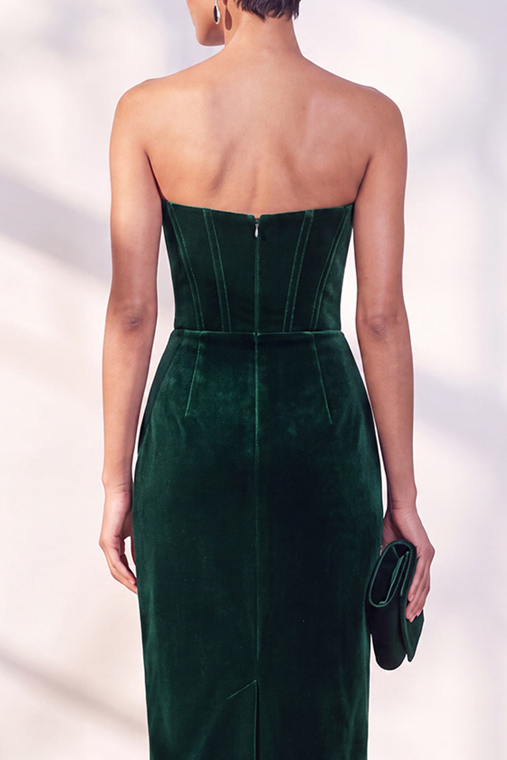 Dark Blue Corset Velvet Bodycon Sweetheart Midi Work Dress