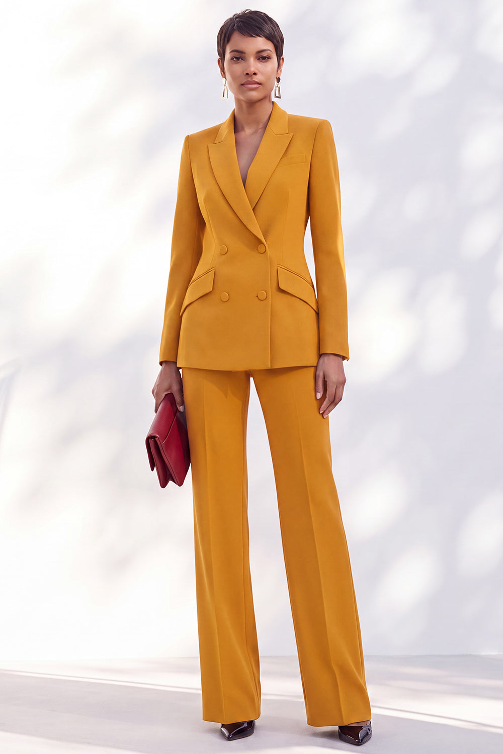 Caramel 2 Piece Double Breasted Peak Lapel Slim Fit Work Suits