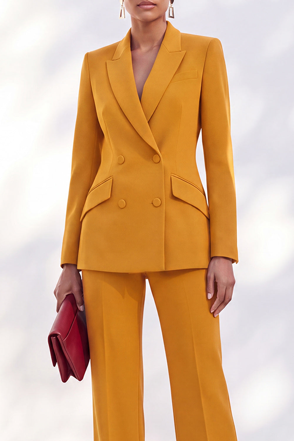 Caramel 2 Piece Double Breasted Peak Lapel Slim Fit Work Suits
