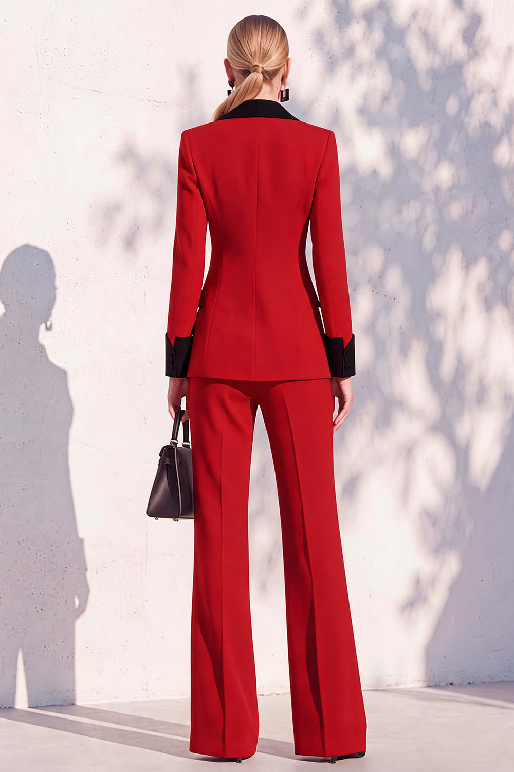 Red Slim Fit 2 Piece Shawl Lapel Double Breasted Work Suits
