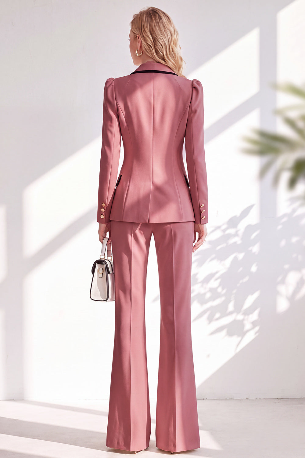 Dusty Rose Notched Lapel 2 Piece Slim Fit Double Breasted Work Suits