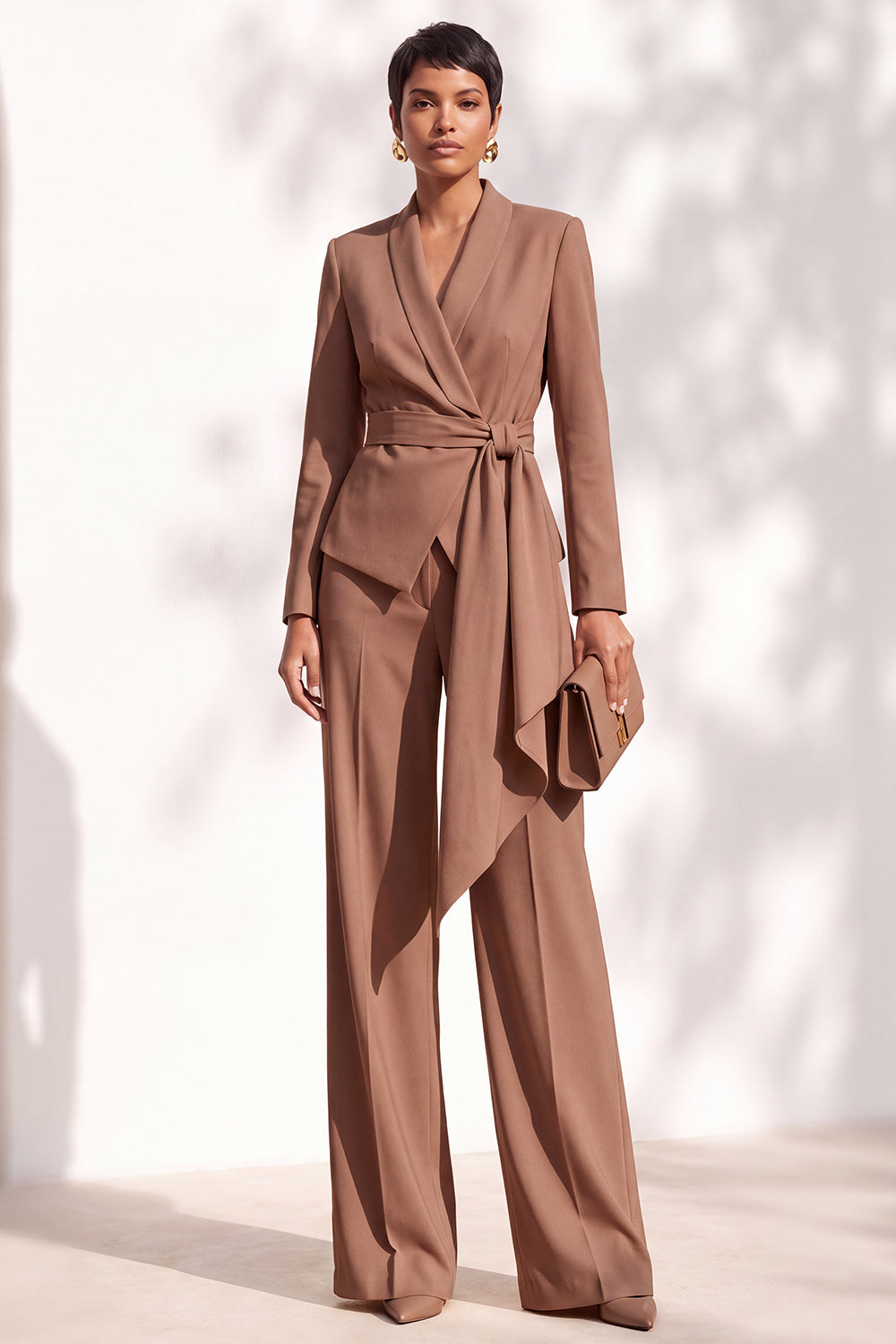 Burgundy 2 Piece Shawl Lapel Work Suits with Sash