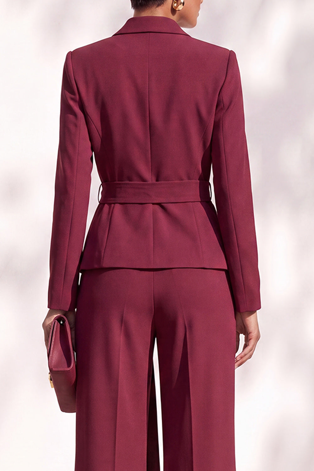 Burgundy 2 Piece Shawl Lapel Work Suits with Sash
