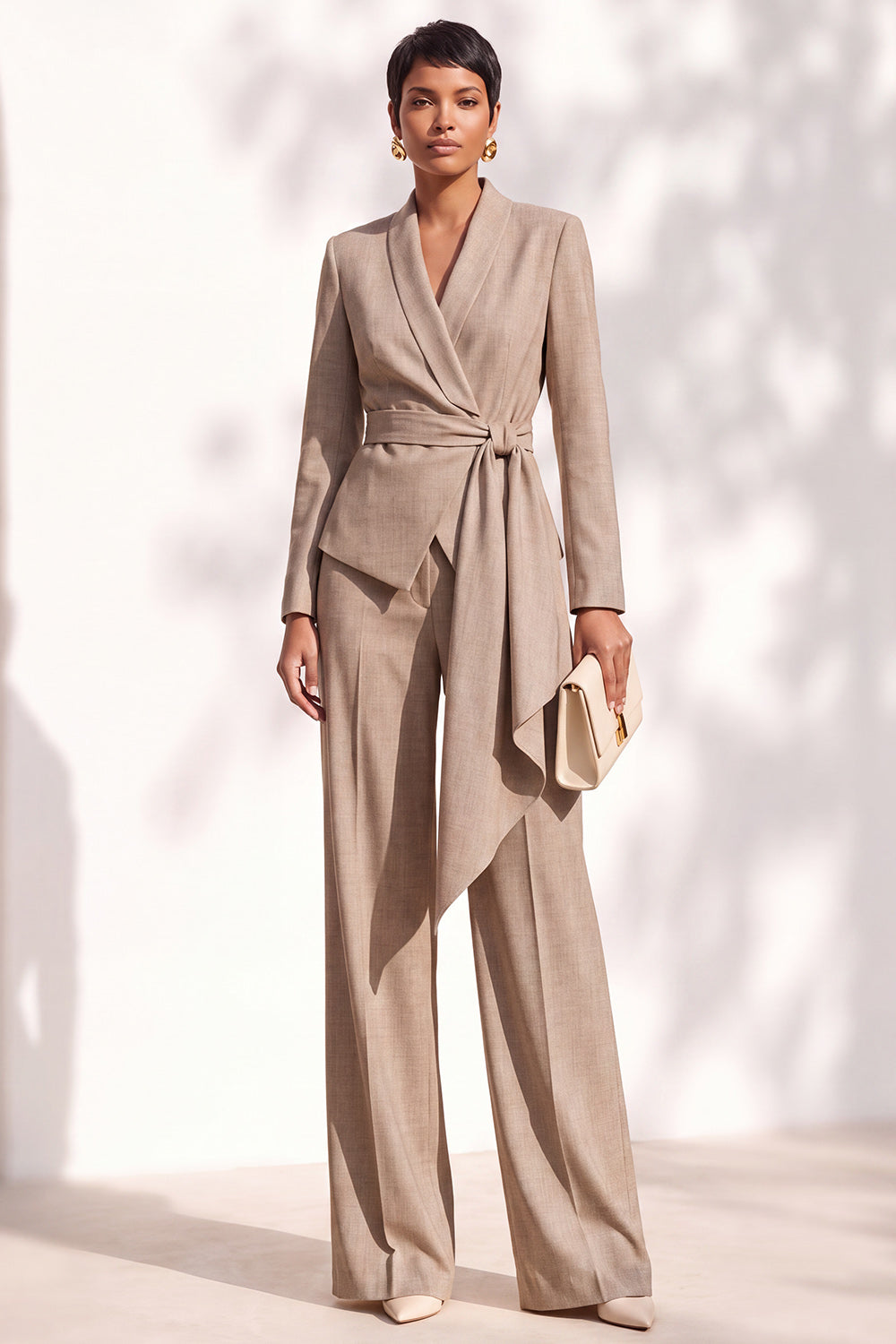 Burgundy 2 Piece Shawl Lapel Work Suits with Sash