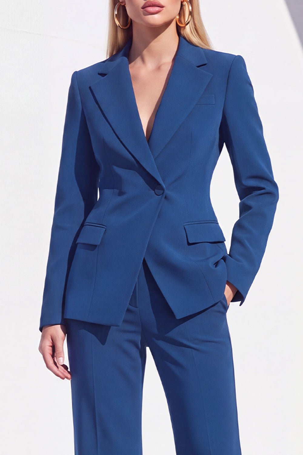 2 Piece Grey Blue Slim Fit One Button Notched Lapel Work Suits