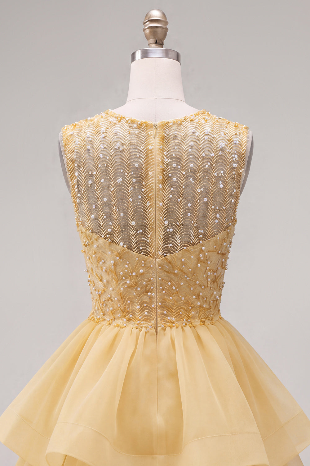 Sparkly Pink A-Line Illusion Neck Beaded Tiered Short Homecoming Dress