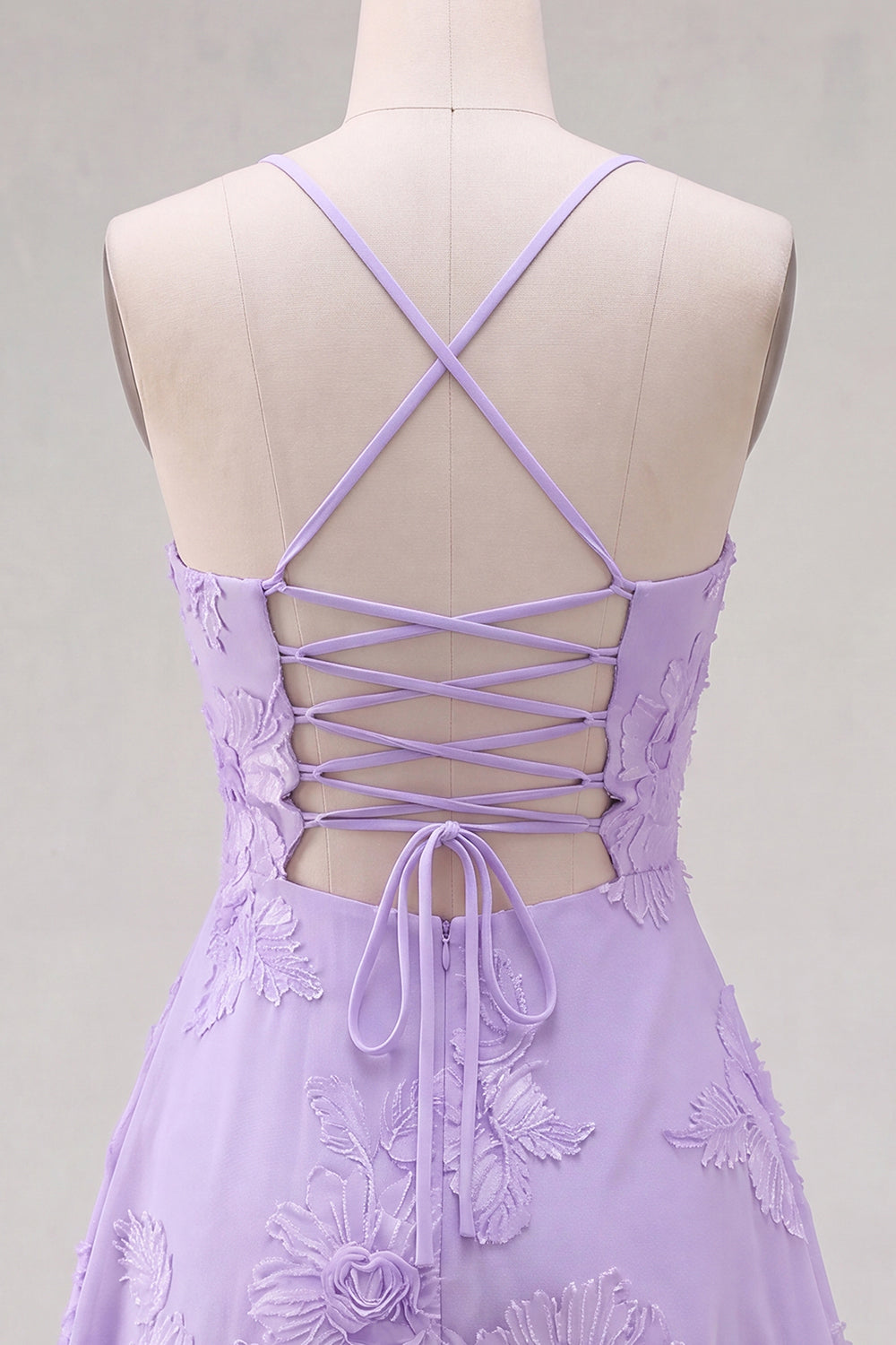 Lilac A-Line Spaghetti Straps Floral Short Cocktail Dress