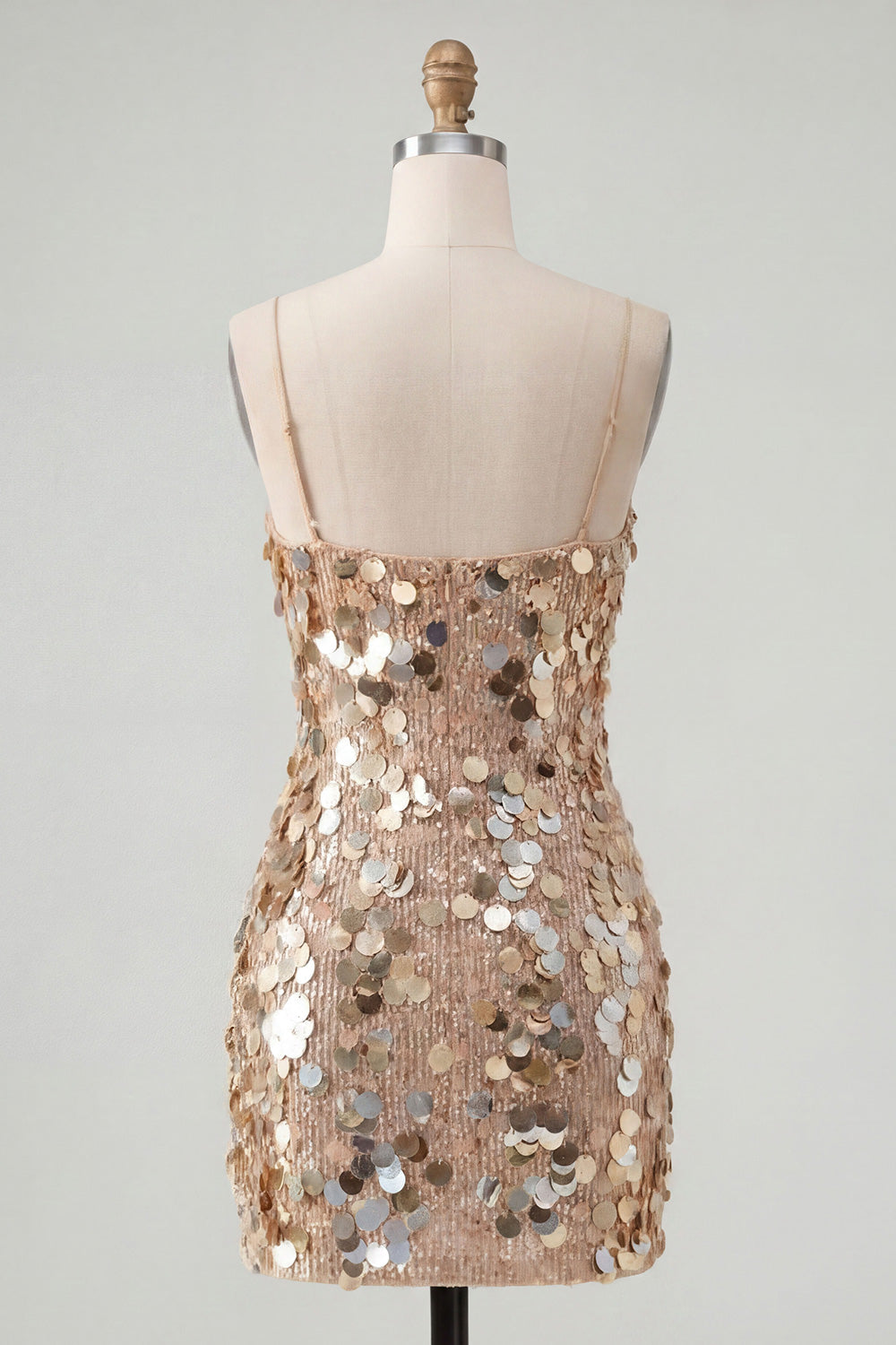 Sparkly Burgundy Sequin Tight Spaghetti Straps Short Cocktail Dress