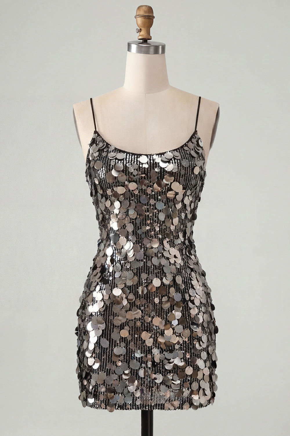 Sparkly Burgundy Sequin Tight Spaghetti Straps Short Cocktail Dress