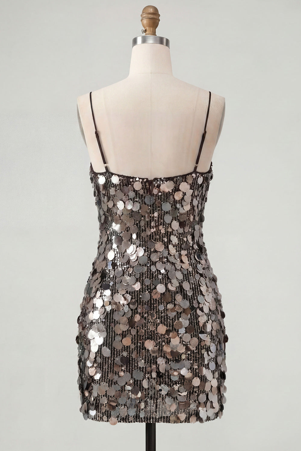 Sparkly Burgundy Sequin Tight Spaghetti Straps Short Cocktail Dress
