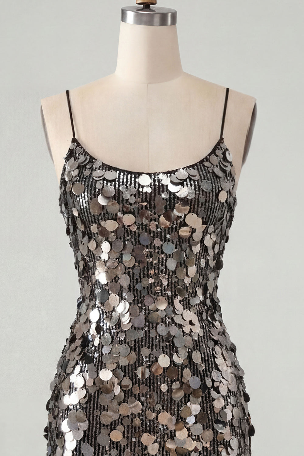 Sparkly Burgundy Sequin Tight Spaghetti Straps Short Cocktail Dress