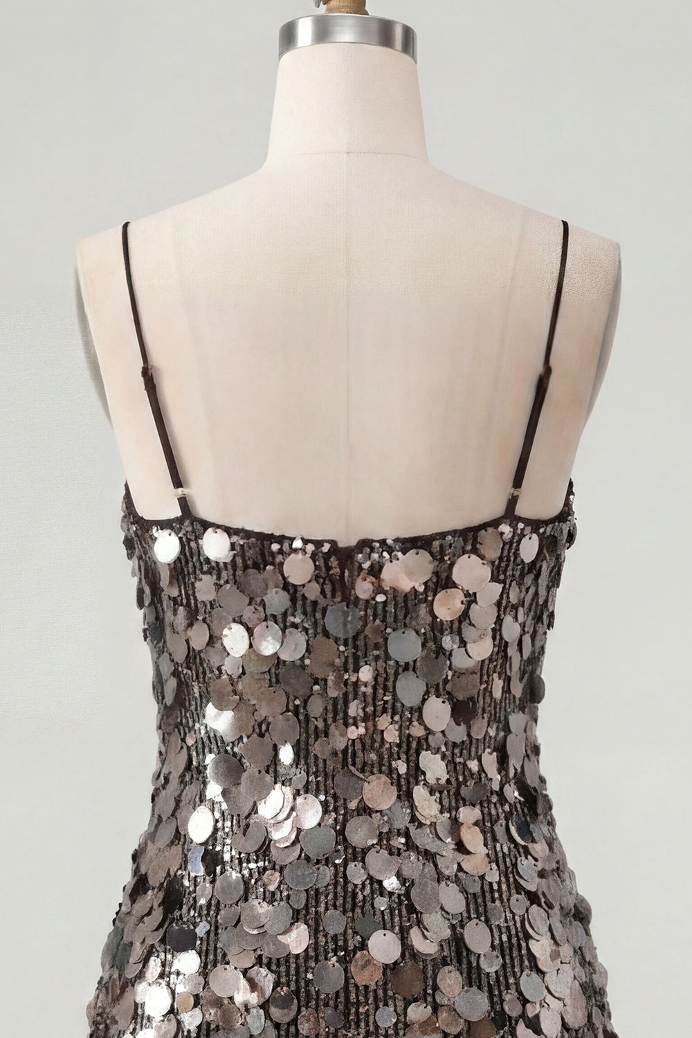 Sparkly Burgundy Sequin Tight Spaghetti Straps Short Cocktail Dress