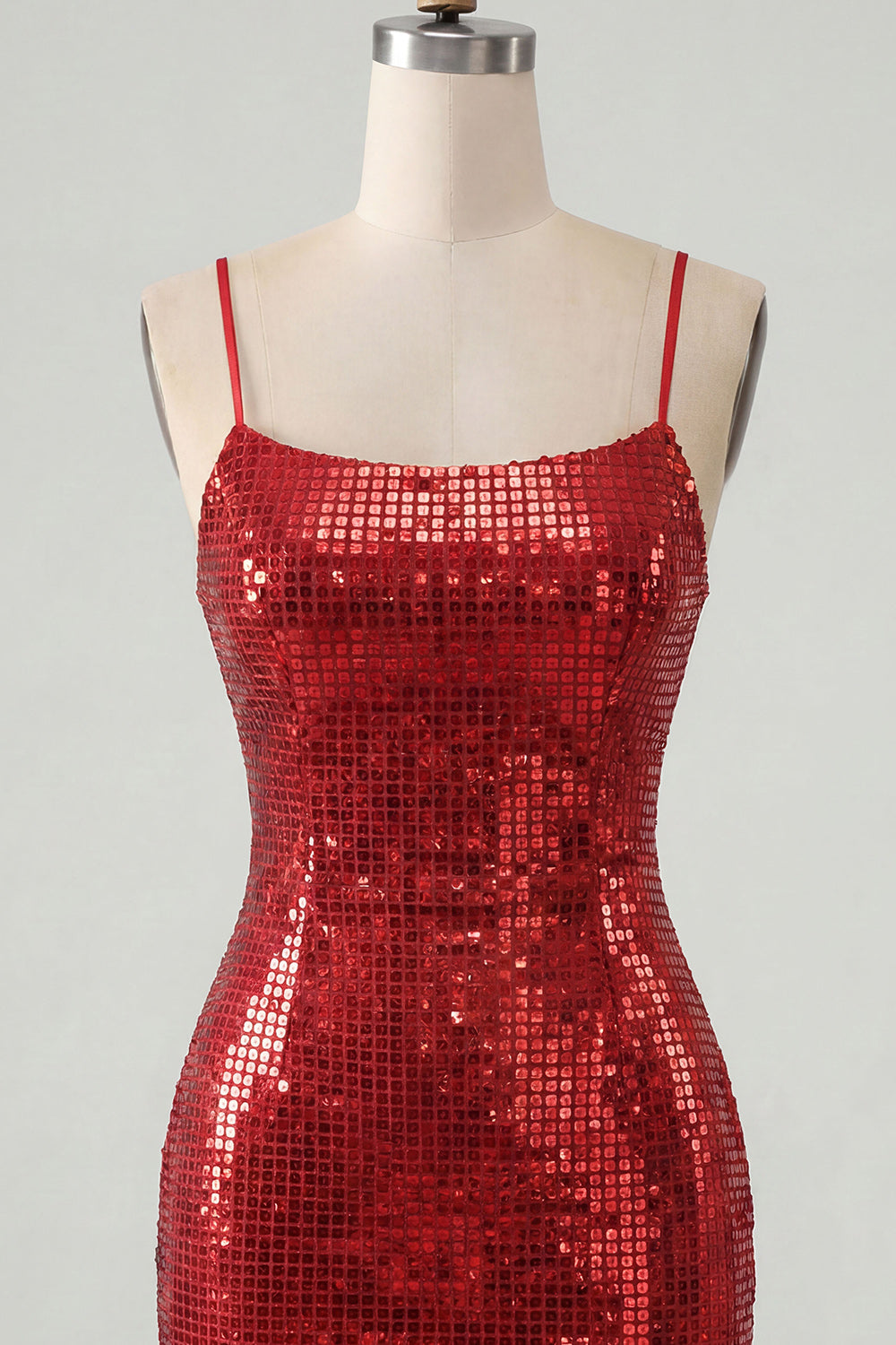 Sparkly Silver Tight Spaghetti Straps Sequins Short Cocktail Dress