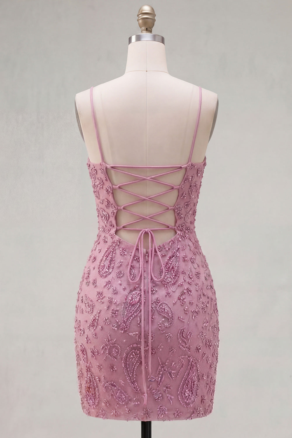 Dusty Rose Tight Cowl Neck Ruched Short Cocktail Dress with Beadings