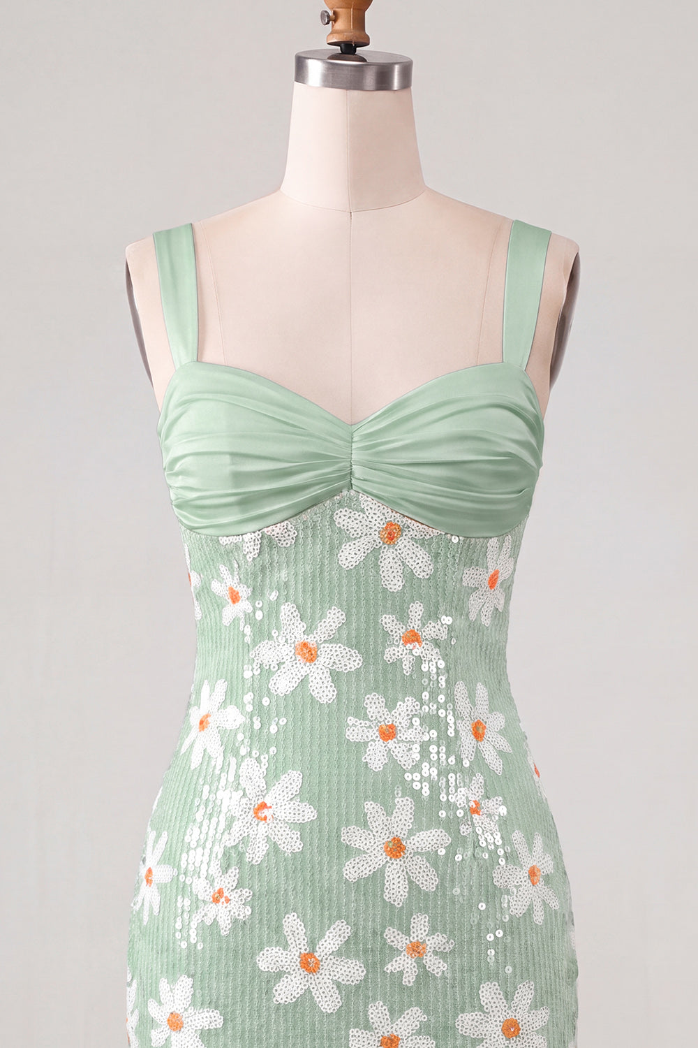Sparkly Green Floral Ruched Sequins Short Tight Cocktail Dress