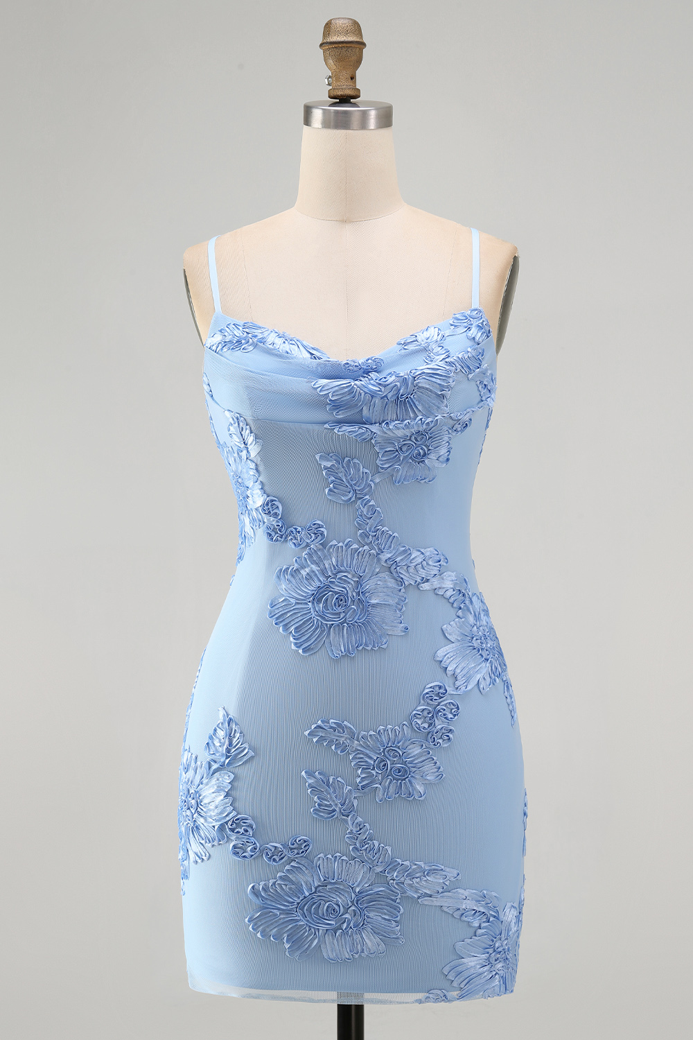 Yellow Floral Cowl Neck Short Tight Cocktail Dress