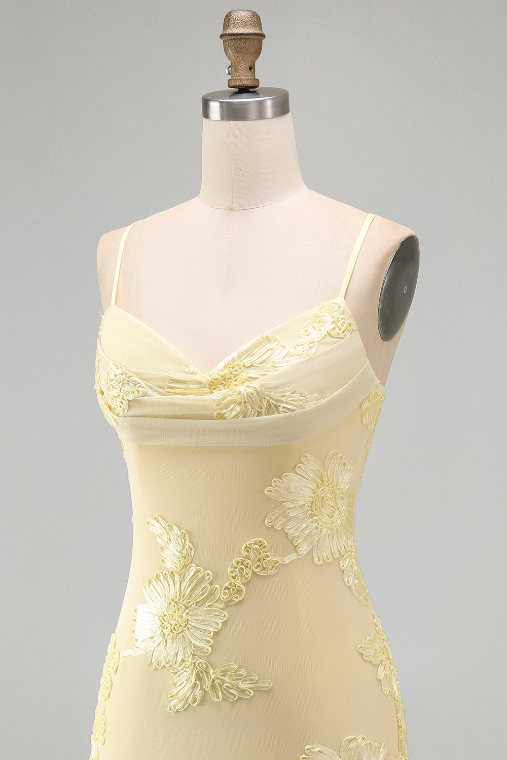 Yellow Floral Cowl Neck Short Tight Cocktail Dress