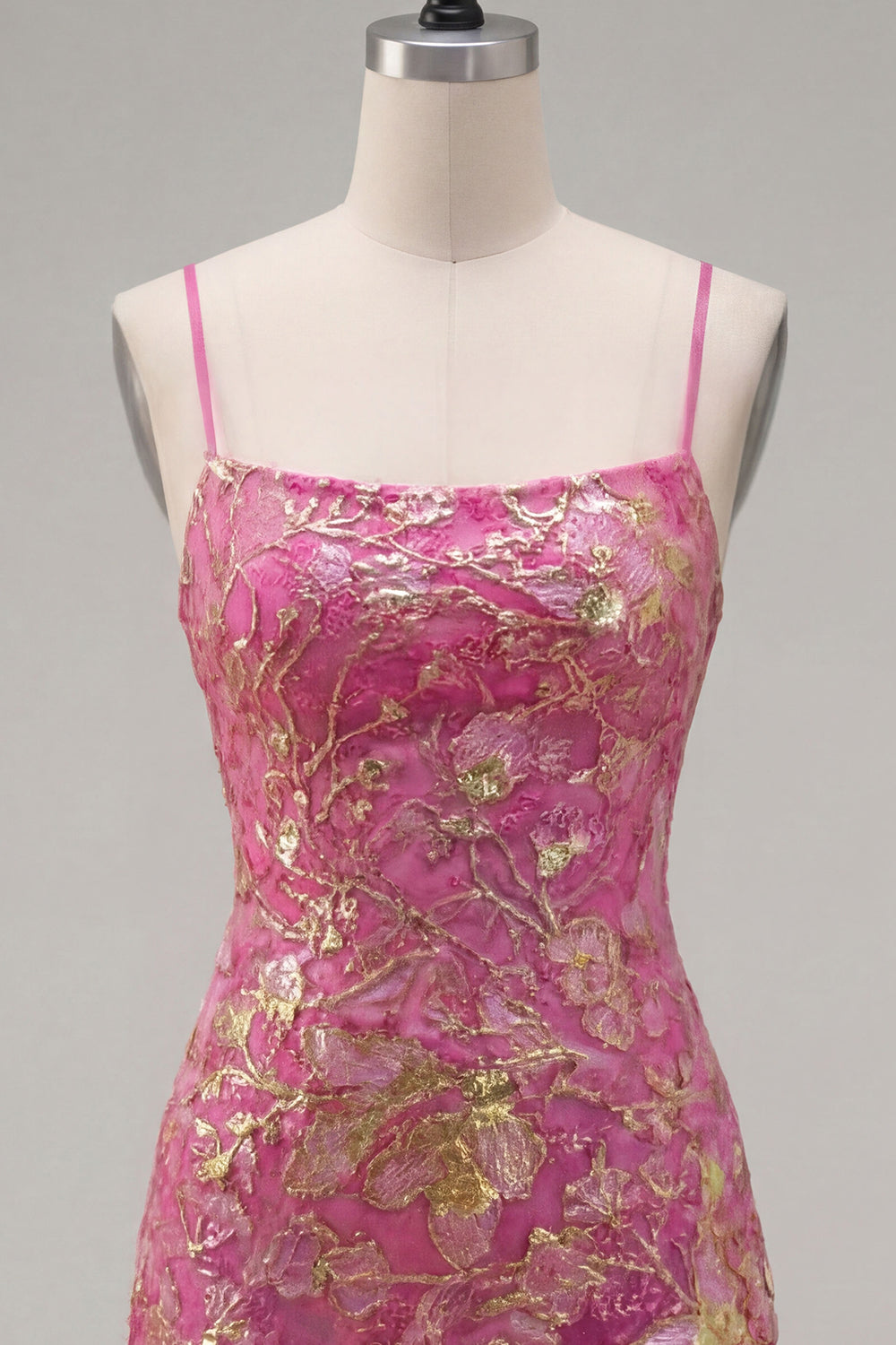 Fuchsia Tight Spaghetti Straps Short Cocktail Dress with Ruffles