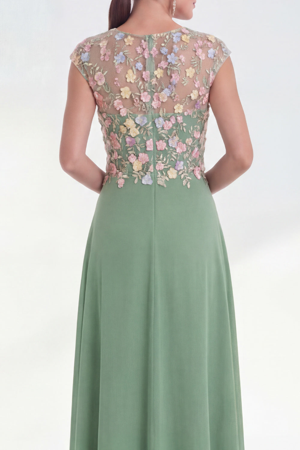 A Line Pink Round Neck Long Wedding Guest Dress with 3D Flowers