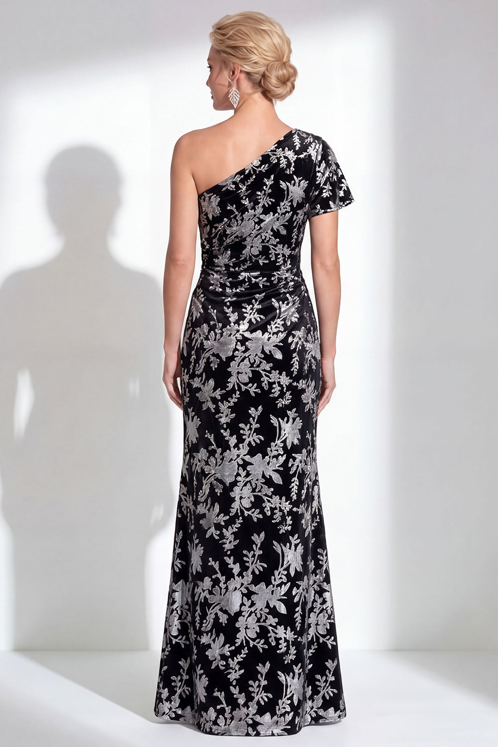 Floral Blue Mermaid One Shoulder Long Wedding Guest Dress