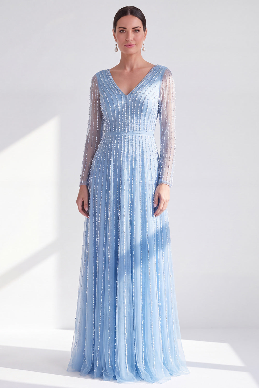 Sparkly Fuchsia A Line Beaded Long Wedding Guest Dress