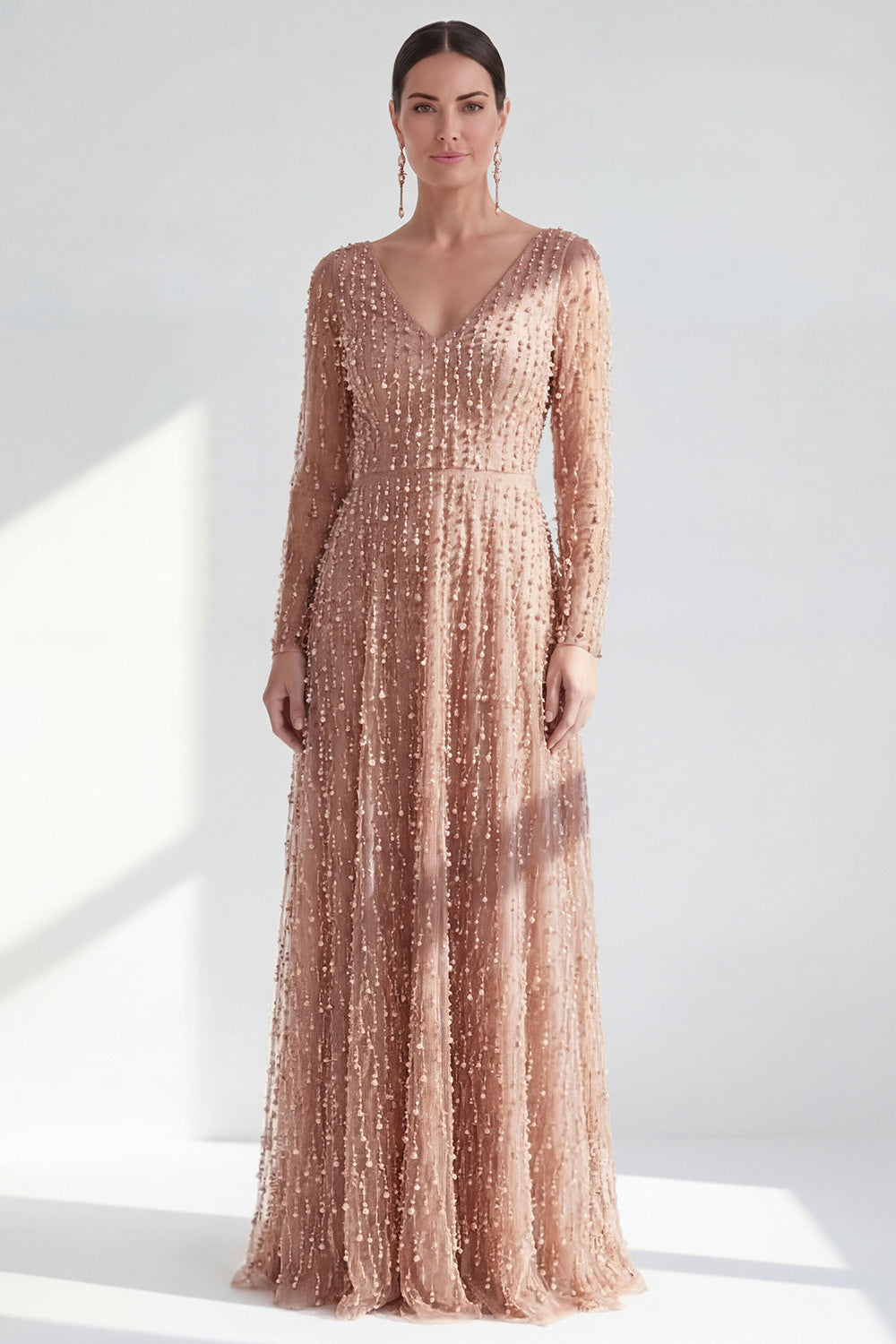 Sparkly Fuchsia A Line Beaded Long Wedding Guest Dress
