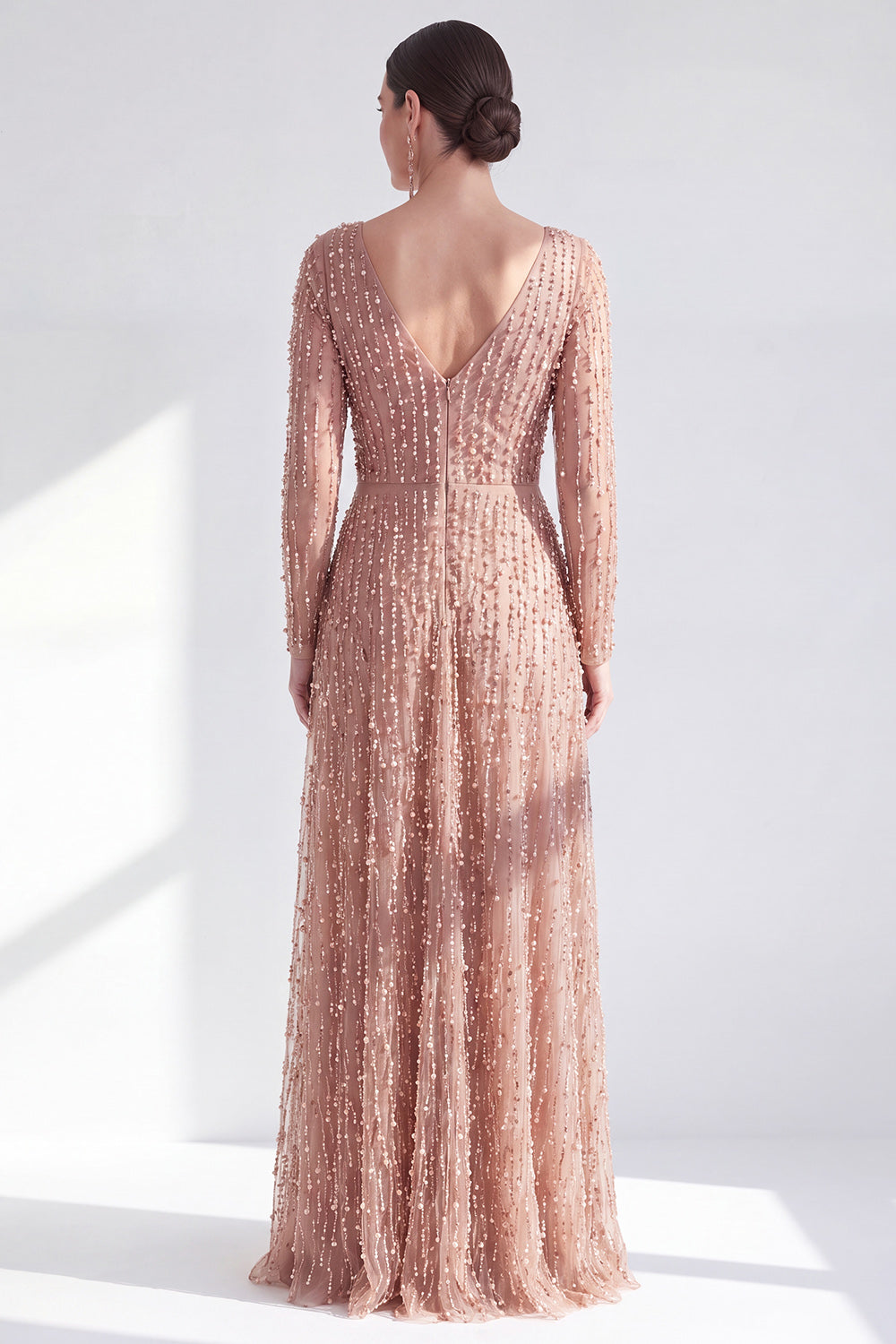 Sparkly Fuchsia A Line Beaded Long Wedding Guest Dress